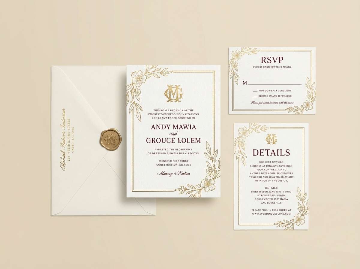 burgundy and gold wedding invite