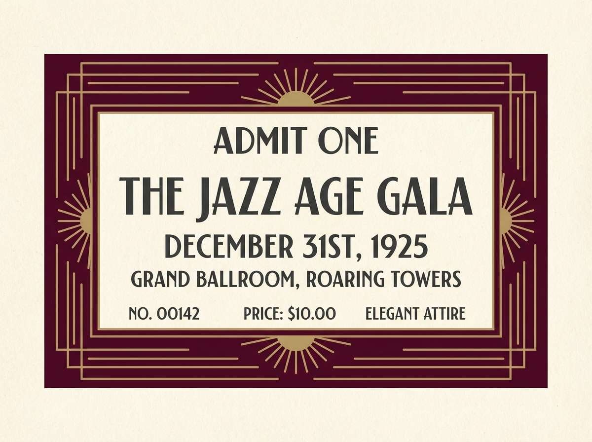 art deco ticket in warm tones