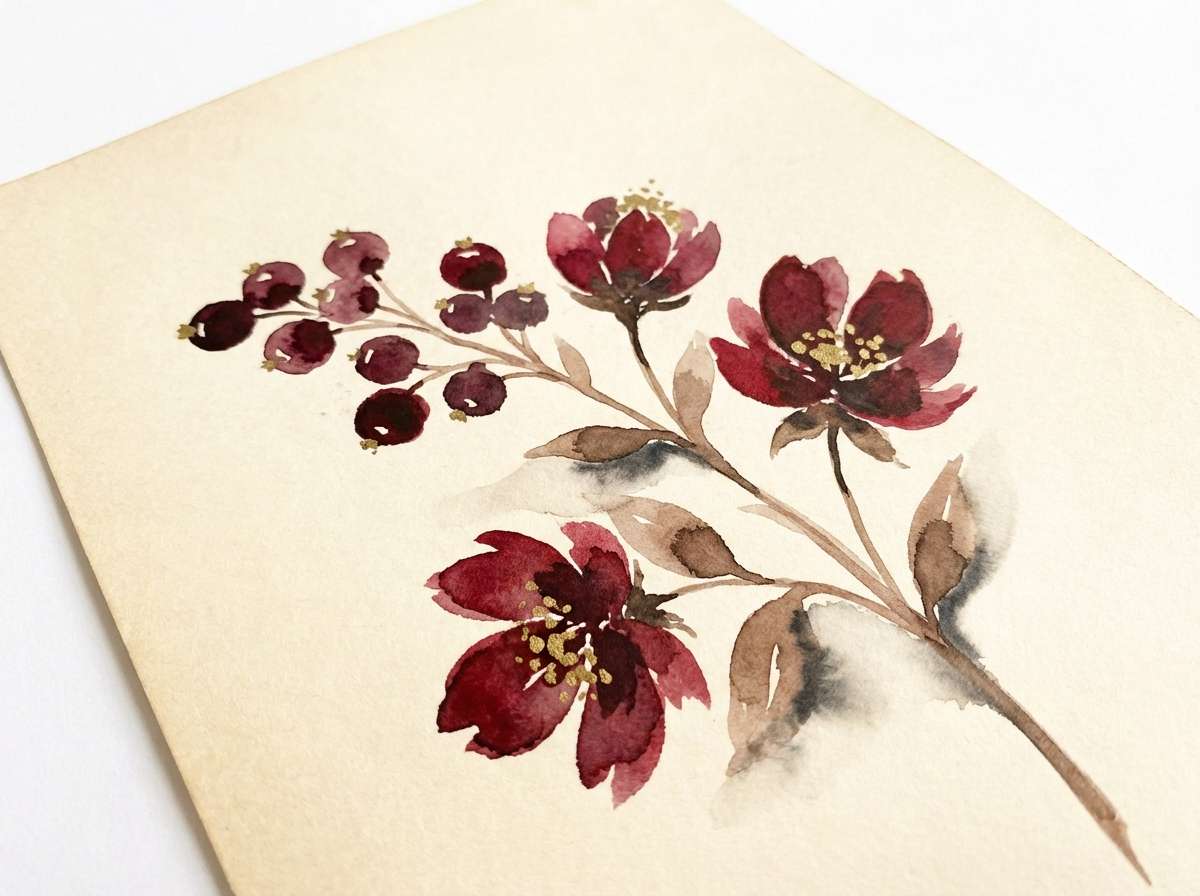 watercolor botanical in burgundy tones
