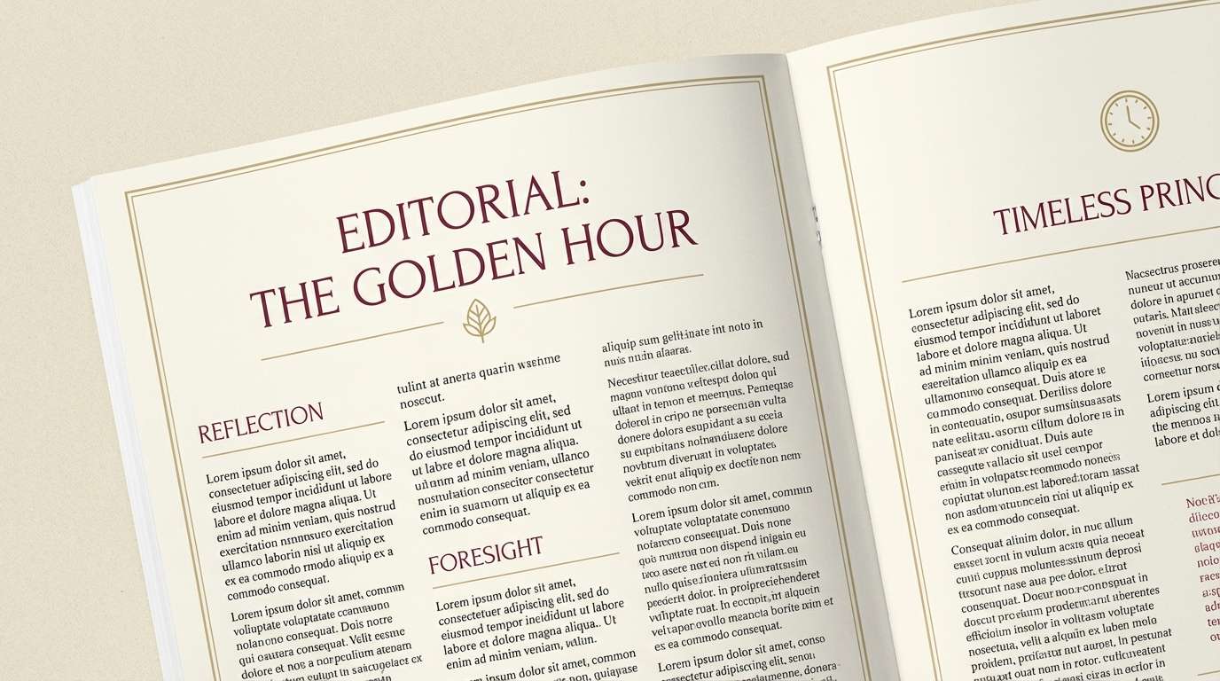 magazine spread in warm tones