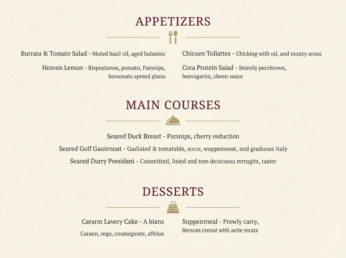 restaurant menu in burgundy tones