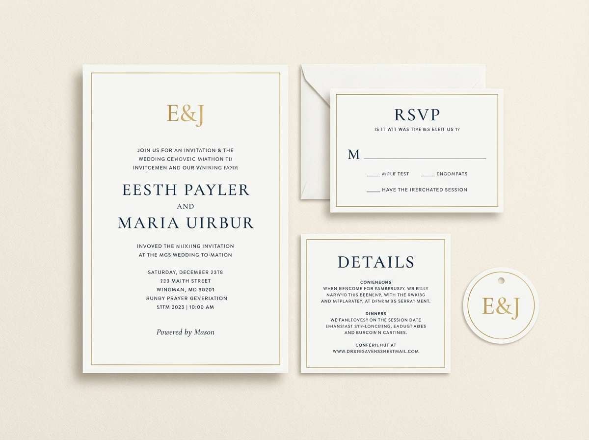 navy gold wedding invite