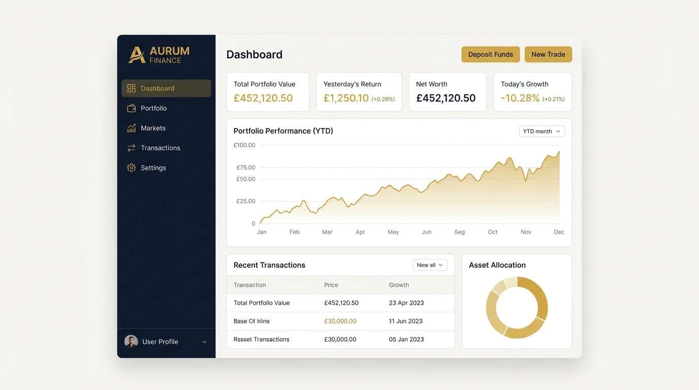 finance dashboard navy gold
