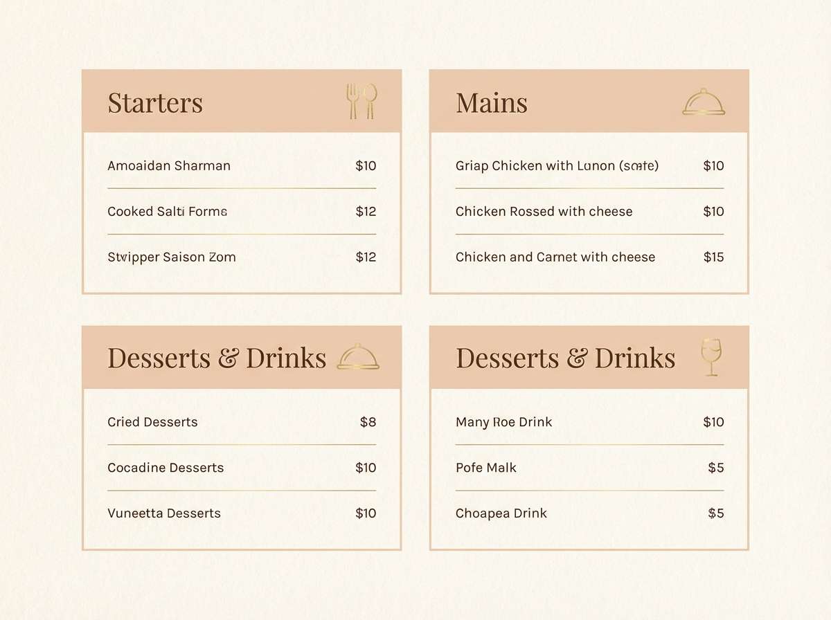 restaurant menu layout