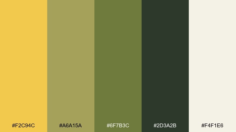 golden olive grove saffron color palette with hex codes