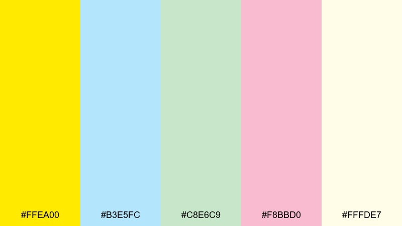golden pollen pastels canary yellow color palette with hex codes