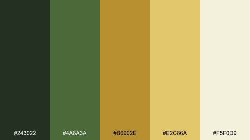 golden spores magical forest color palette with hex codes