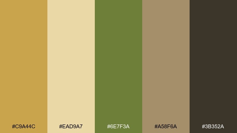golden wheat & moss countryside color palette with hex codes