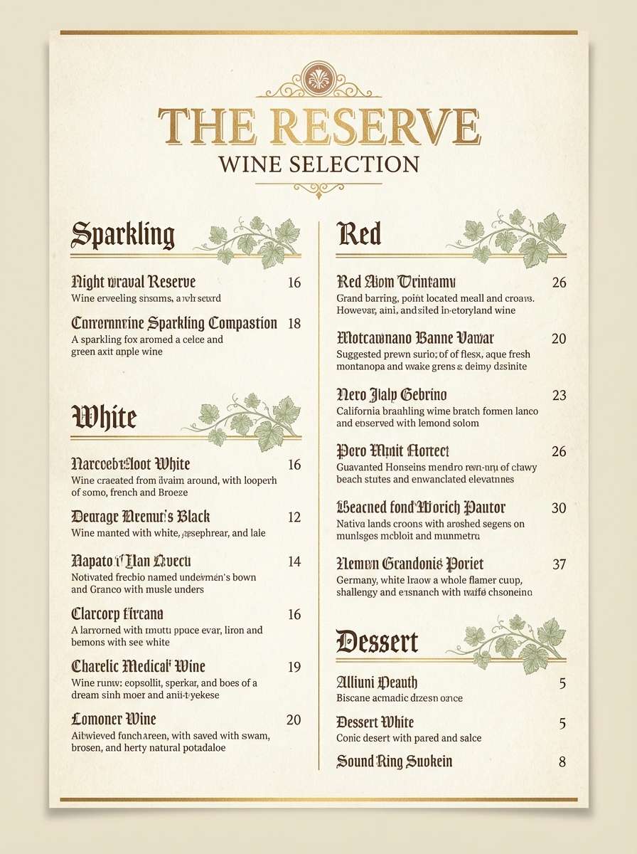 wine list menu design