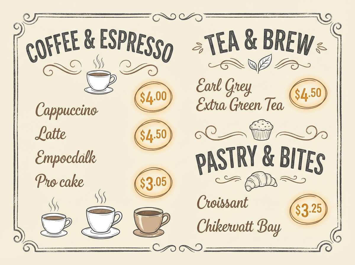 cafe menu poster in sepia