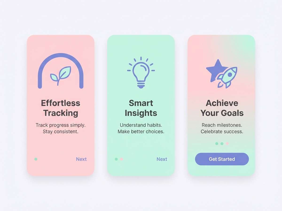 pastel onboarding ui screens