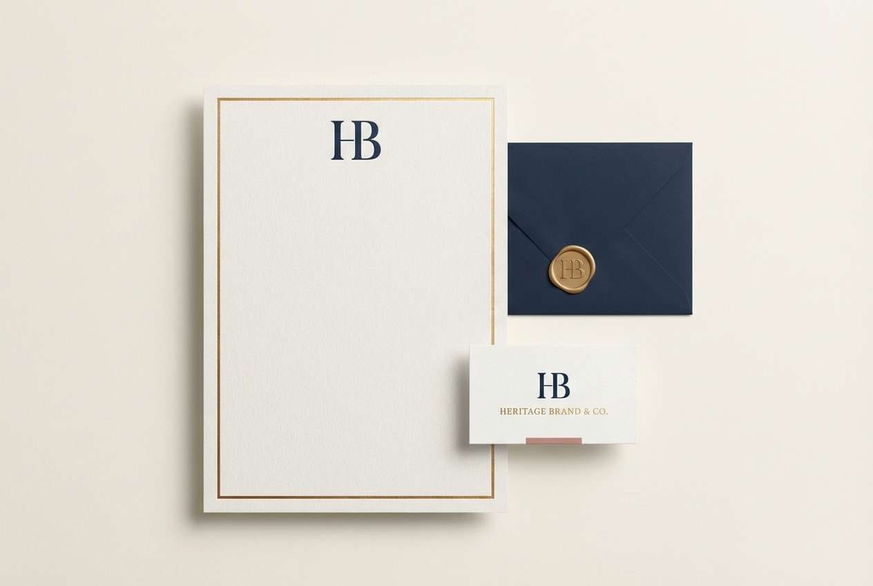 navy monogram stationery