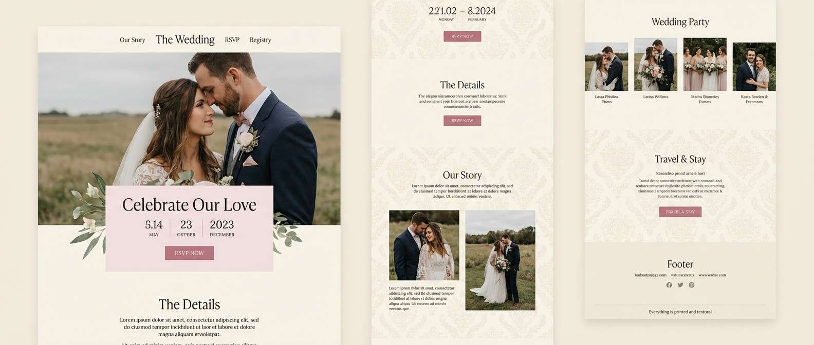 blush wedding website ui