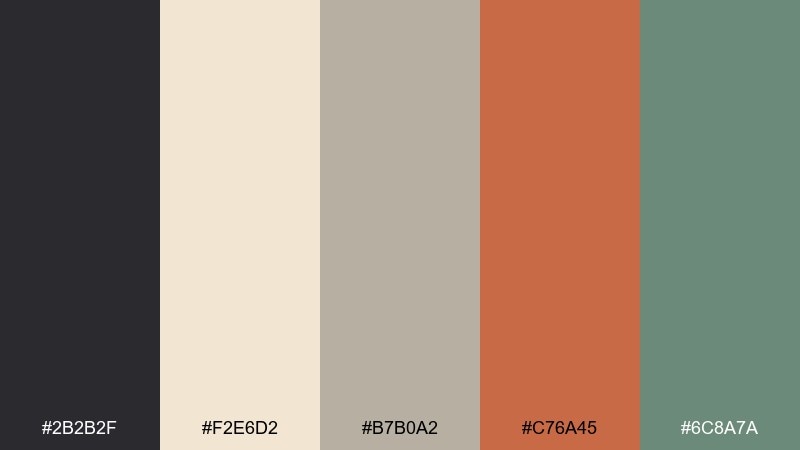 graphite and oat mid century modern color palette with hex codes