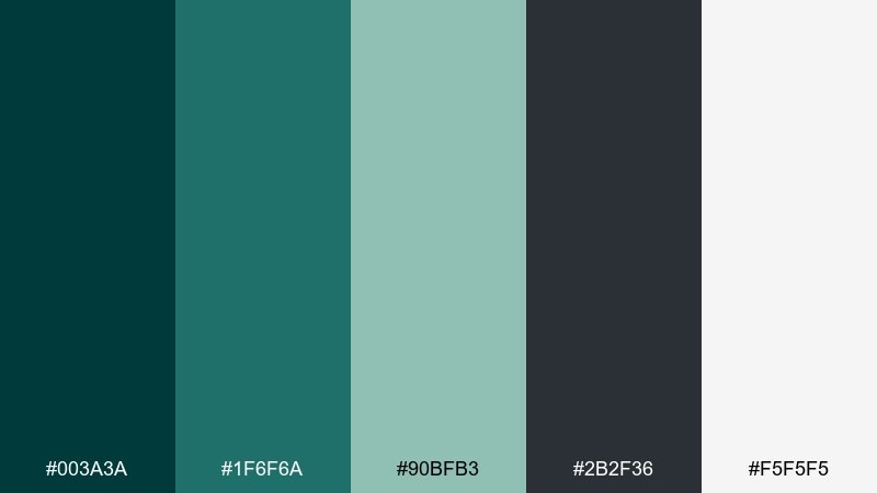 graphite mint tech midnight green color palette with hex codes