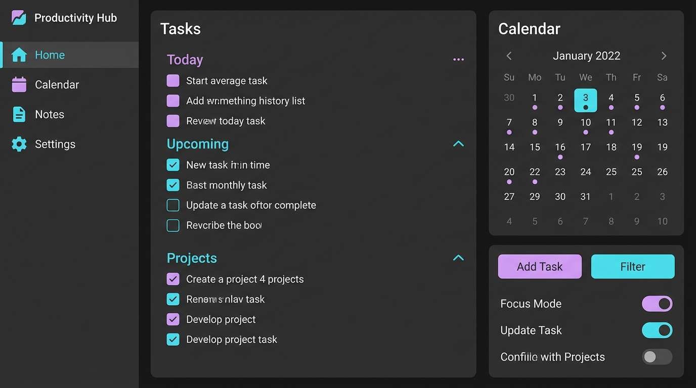 dark mode productivity ui