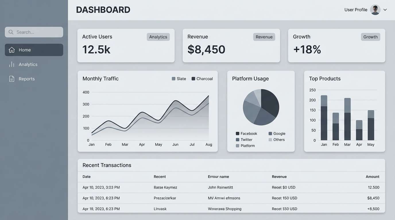 misty gray dashboard ui