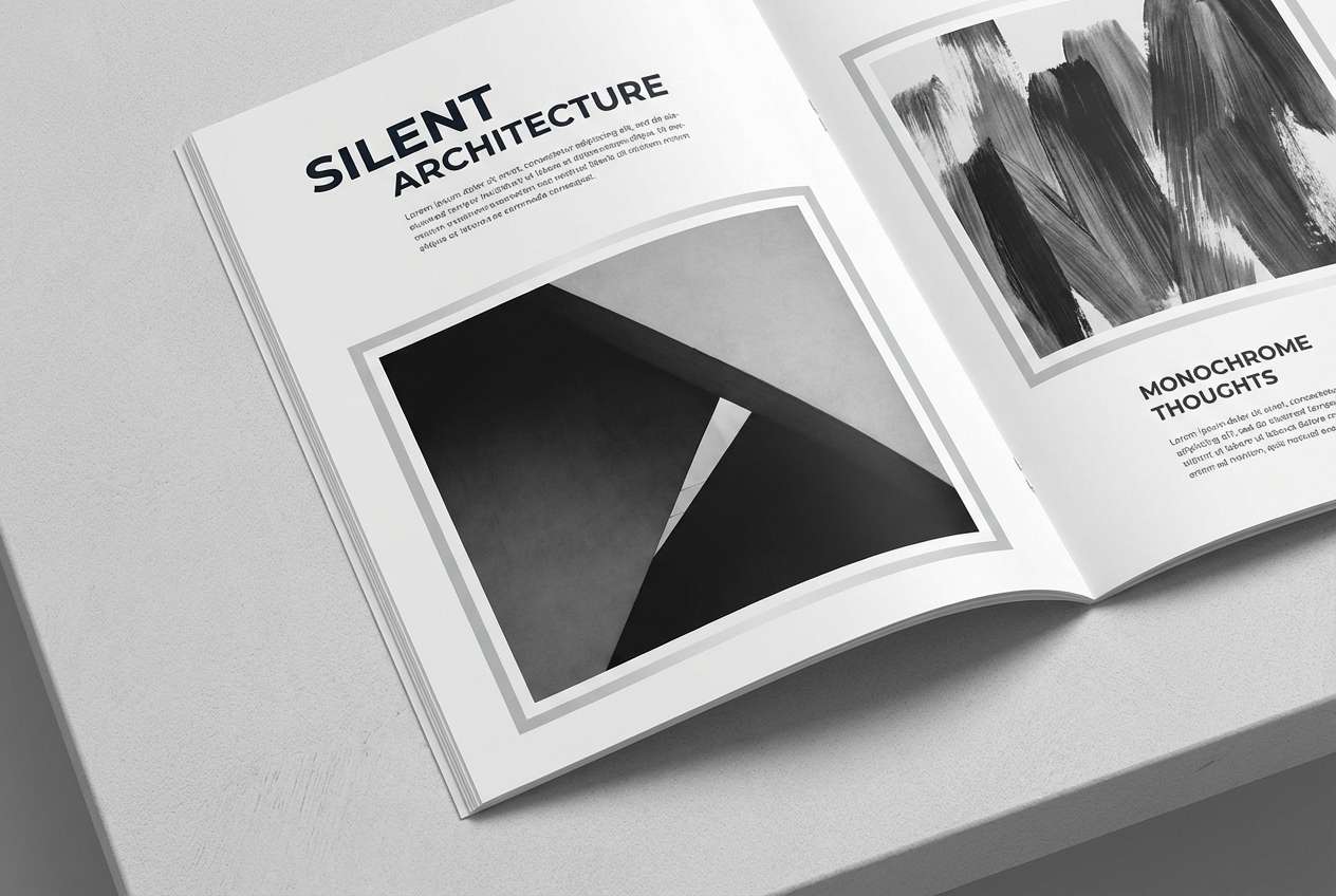 silver editorial spread layout