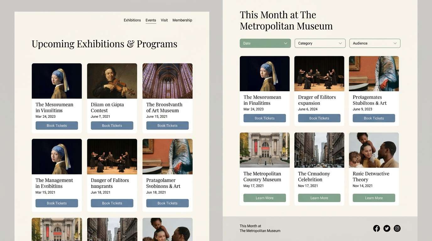 museum events listing ui