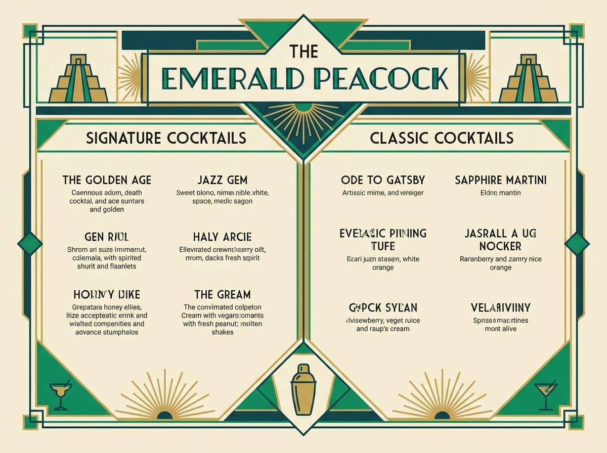 art deco cocktail menu