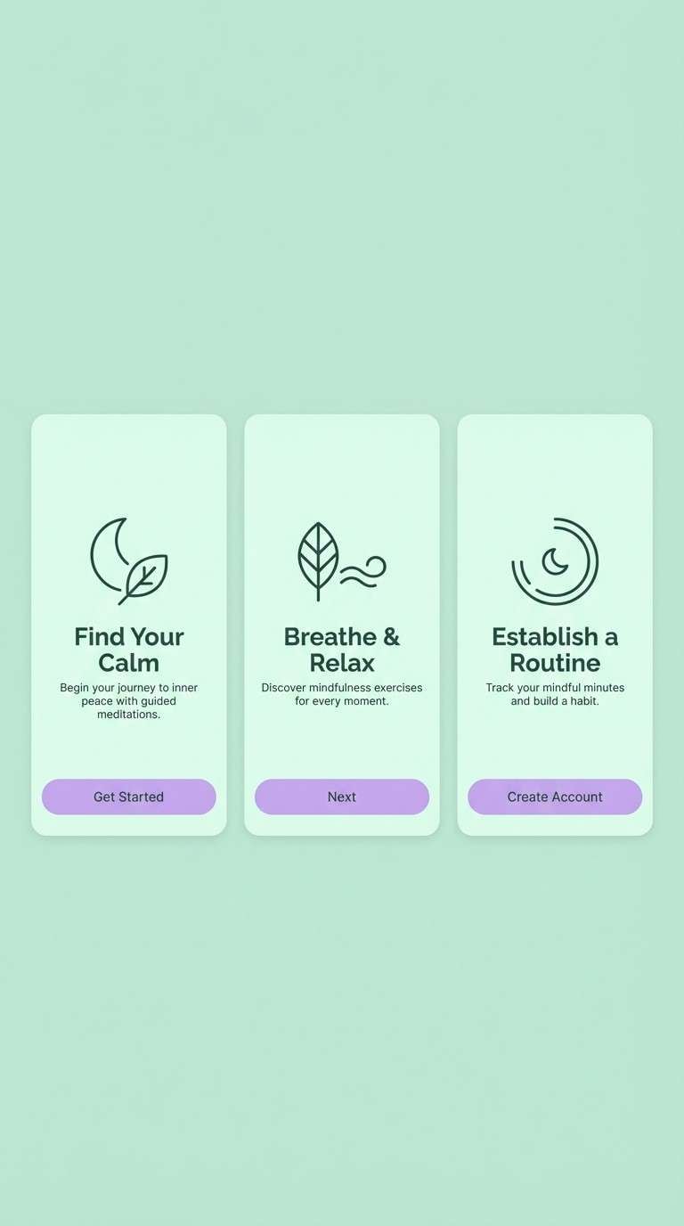 moonlit meditation app screens
