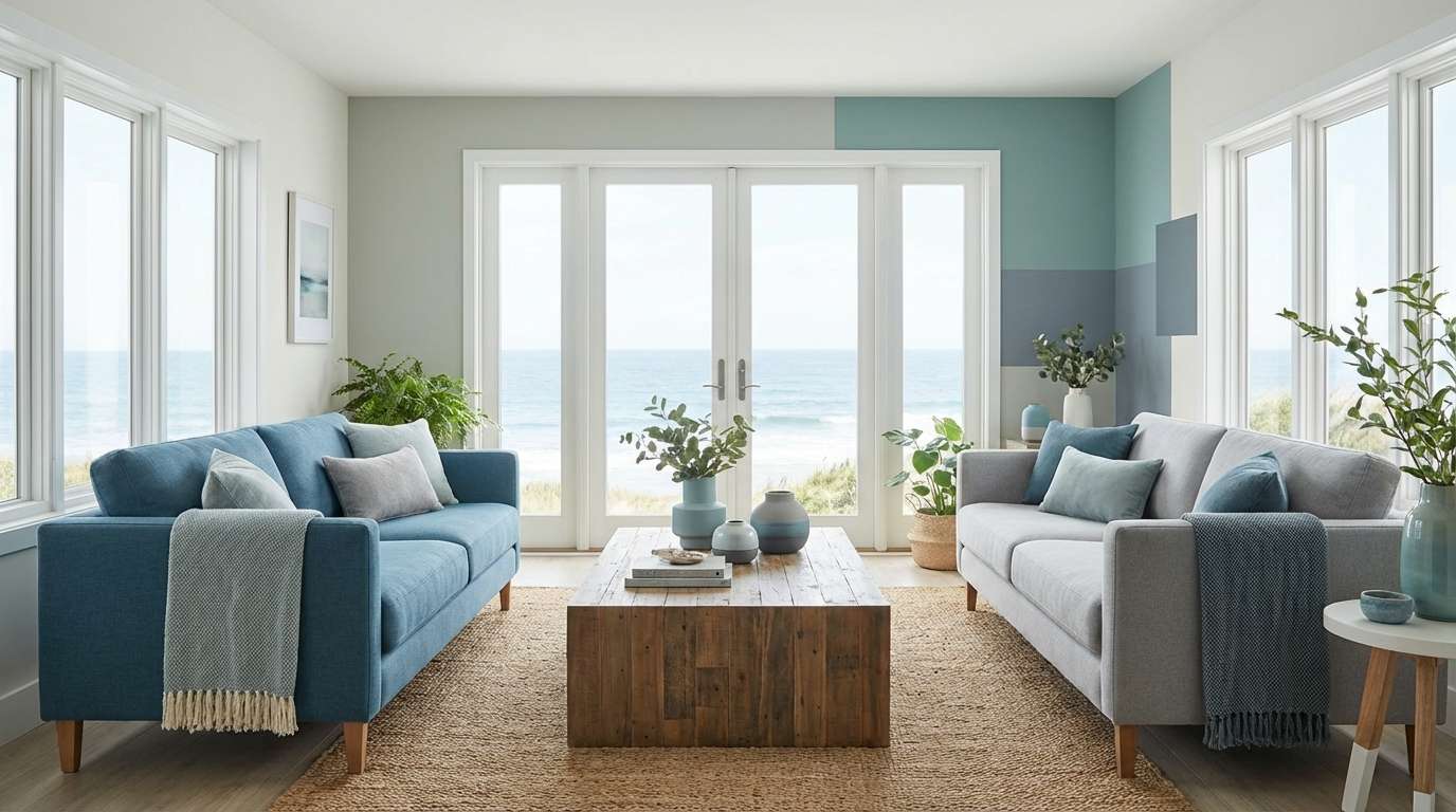 coastal living room tones