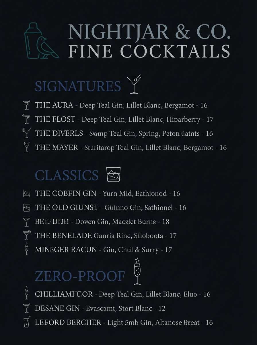 cocktail menu palette