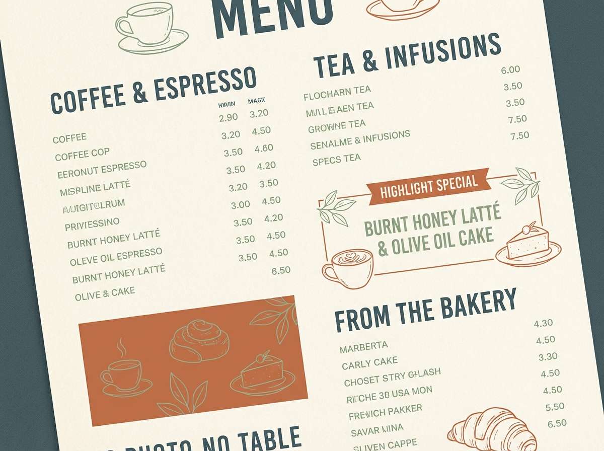 artisan cafe menu design
