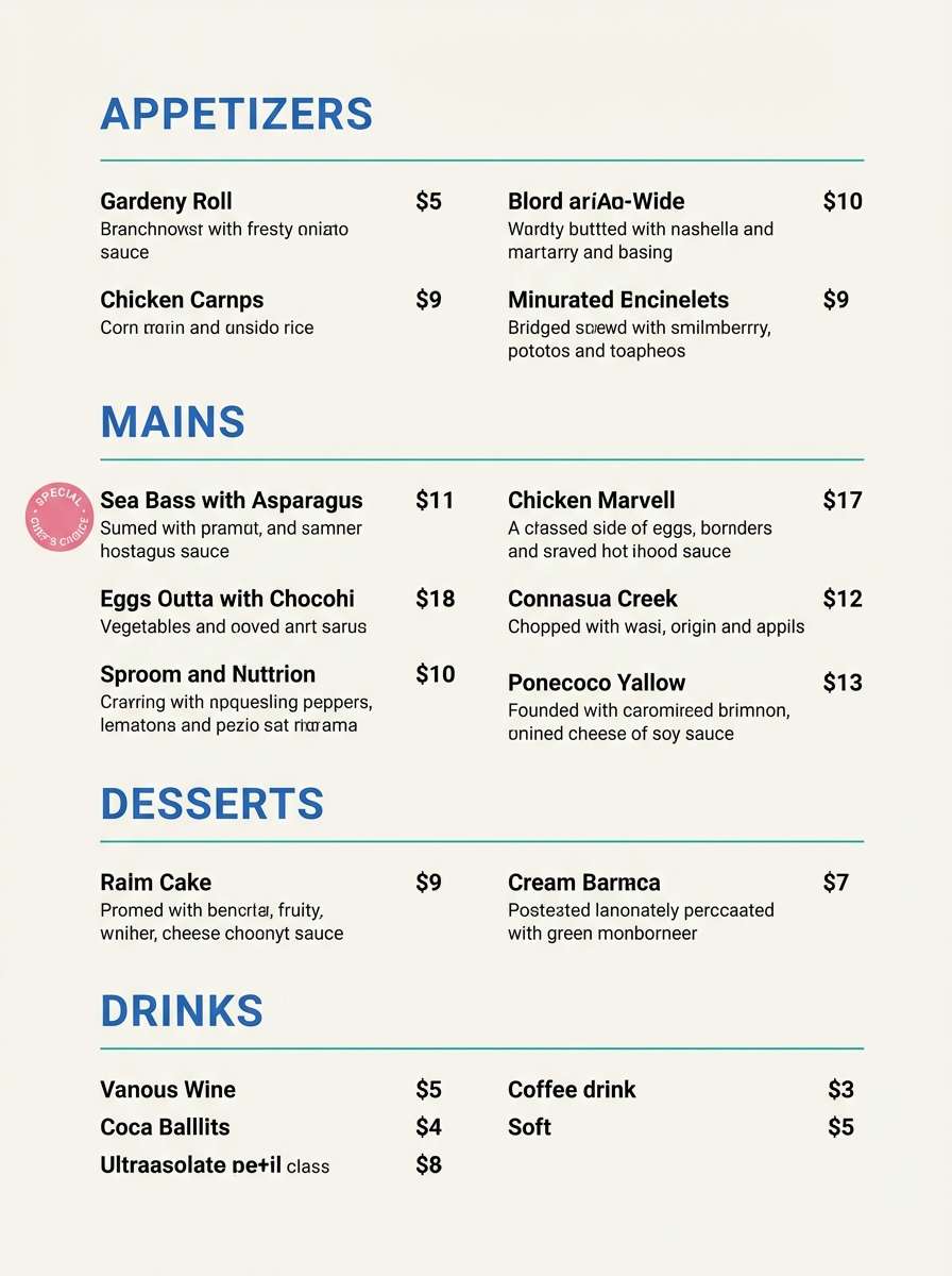 clean restaurant menu