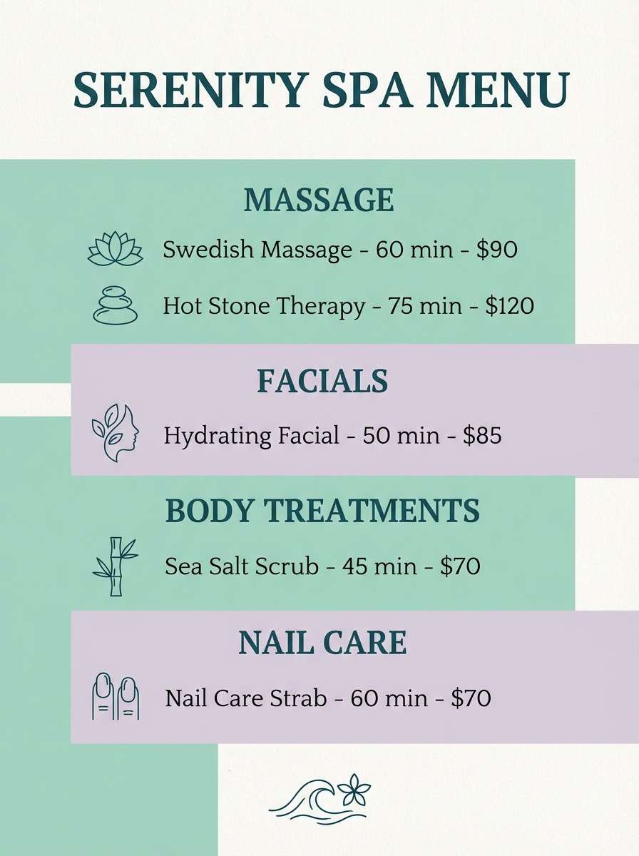 spa menu flyer