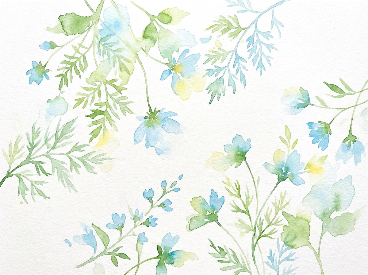 green blue yellow watercolor botanical illustration