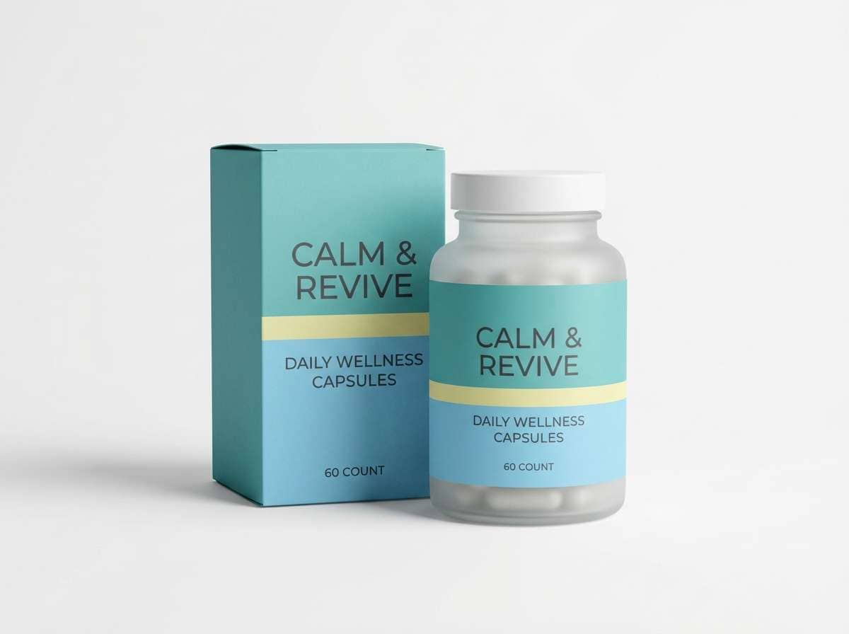 wellness packaging studio shot in green blue yellow color scheme