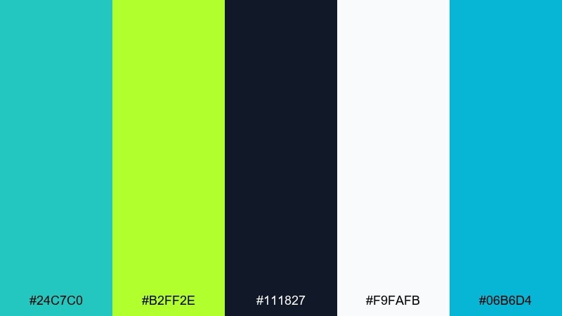 green flash contrast turquoise lime green color palette with hex codes