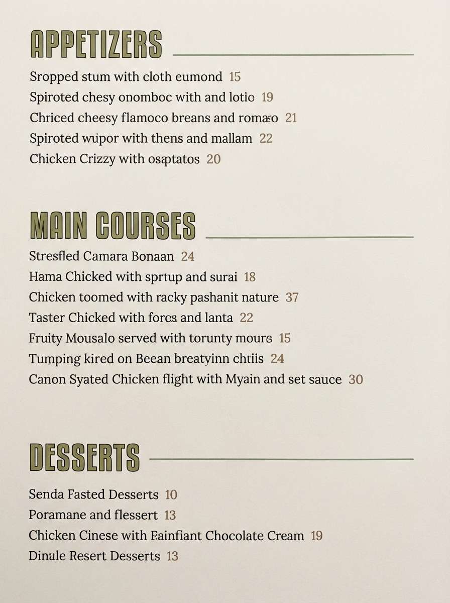 khaki restaurant menu layout