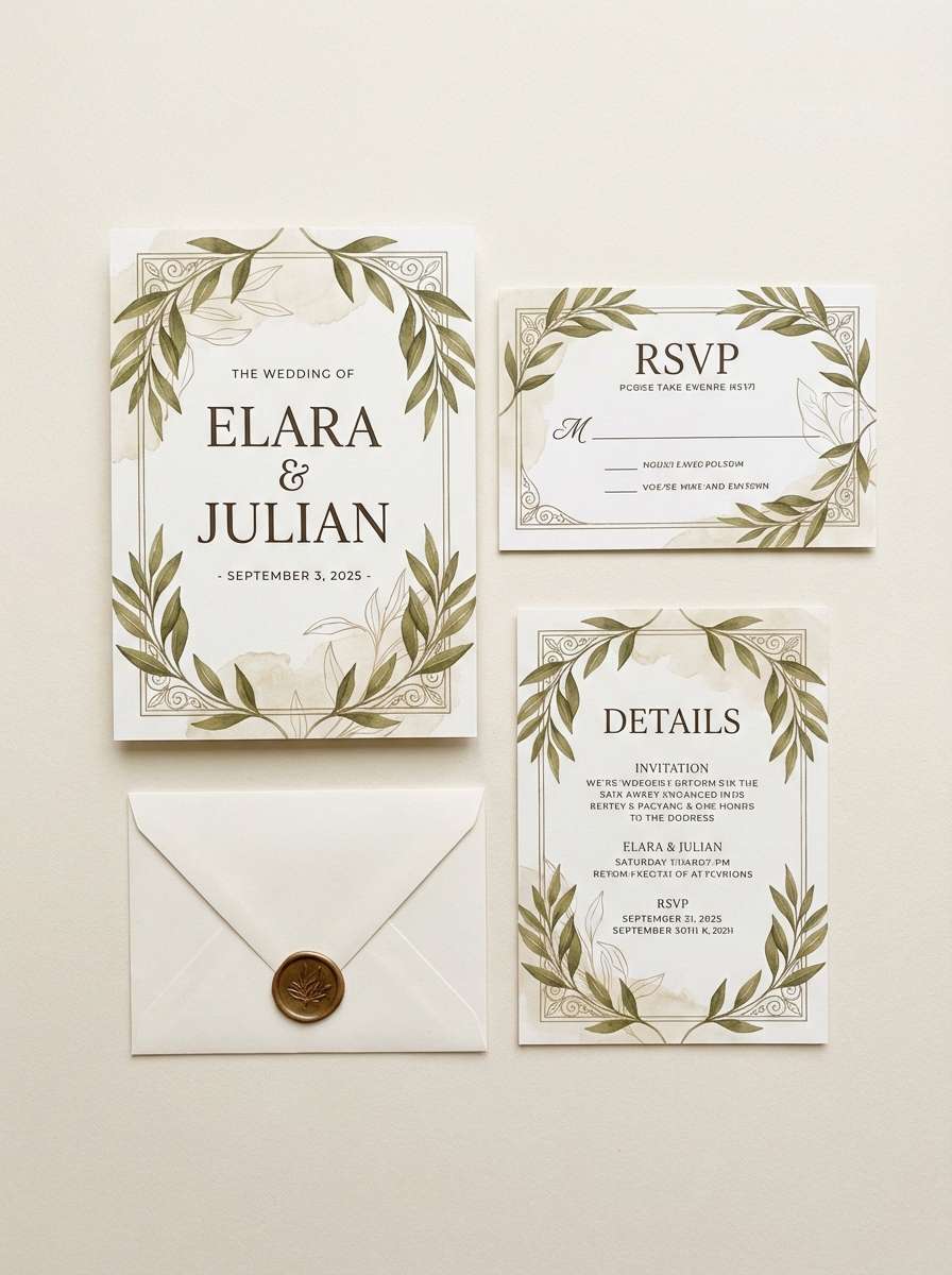 olive wedding invitation design