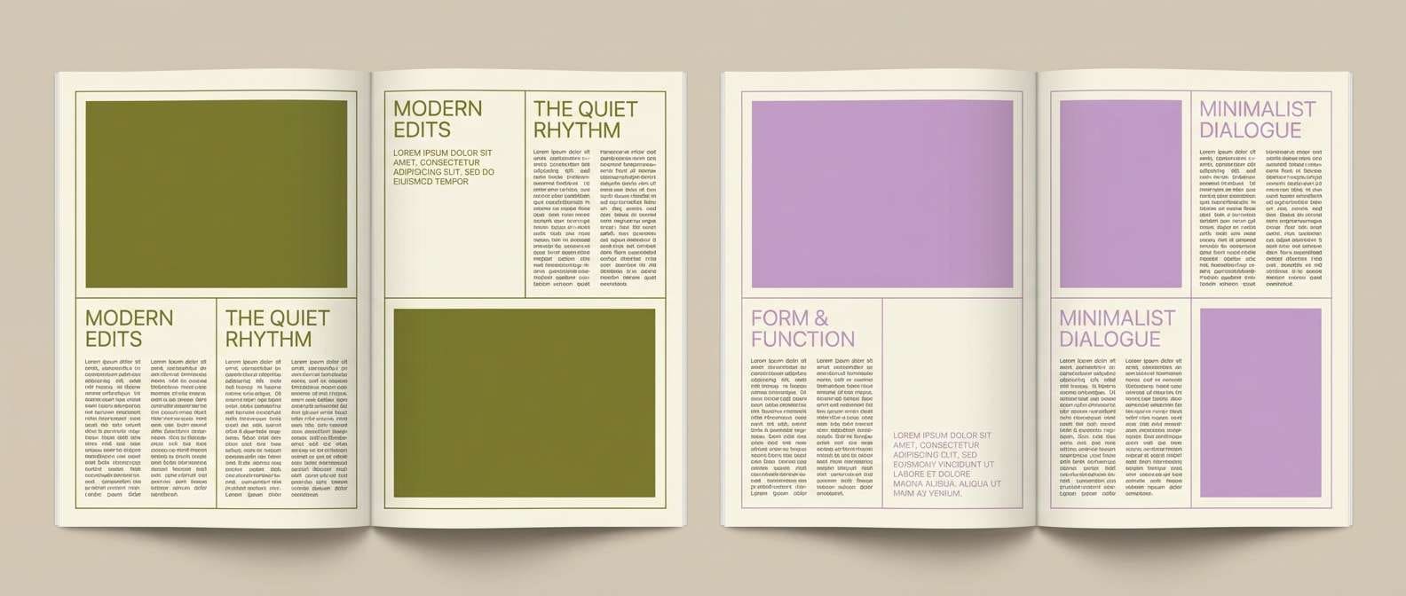 editorial spread in olive lilac