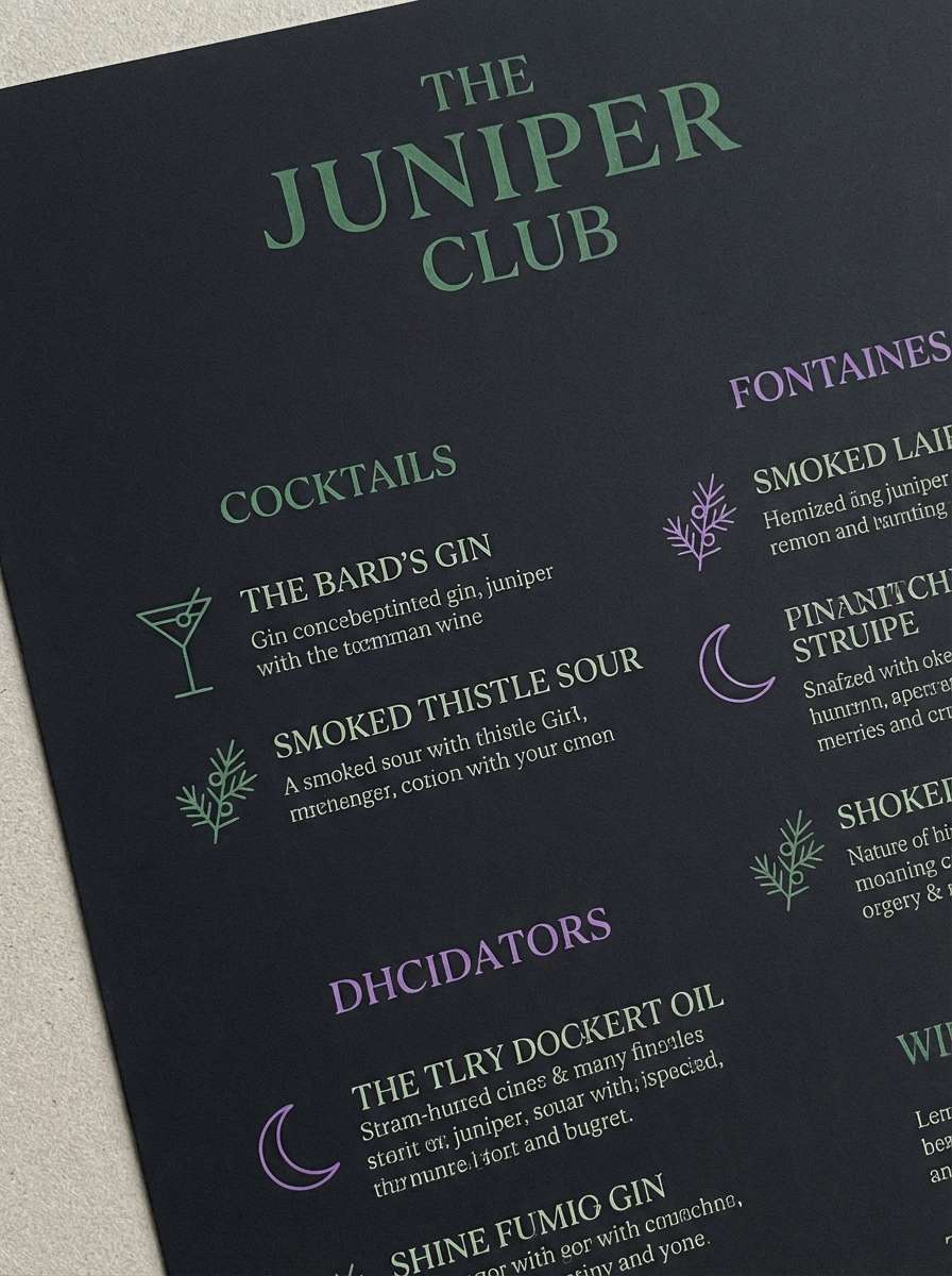 dark cocktail menu in juniper
