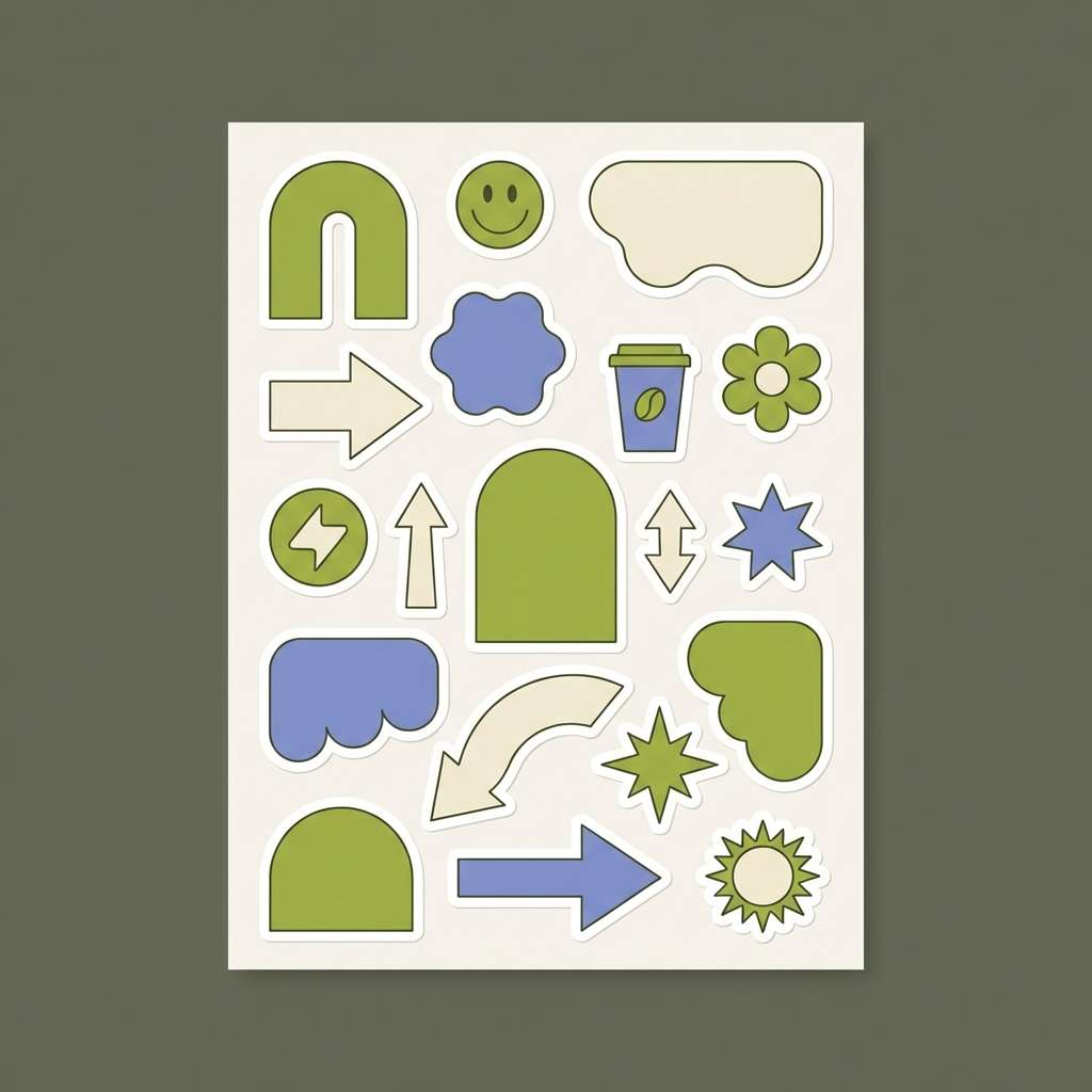 retro stickers in avocado periwinkle