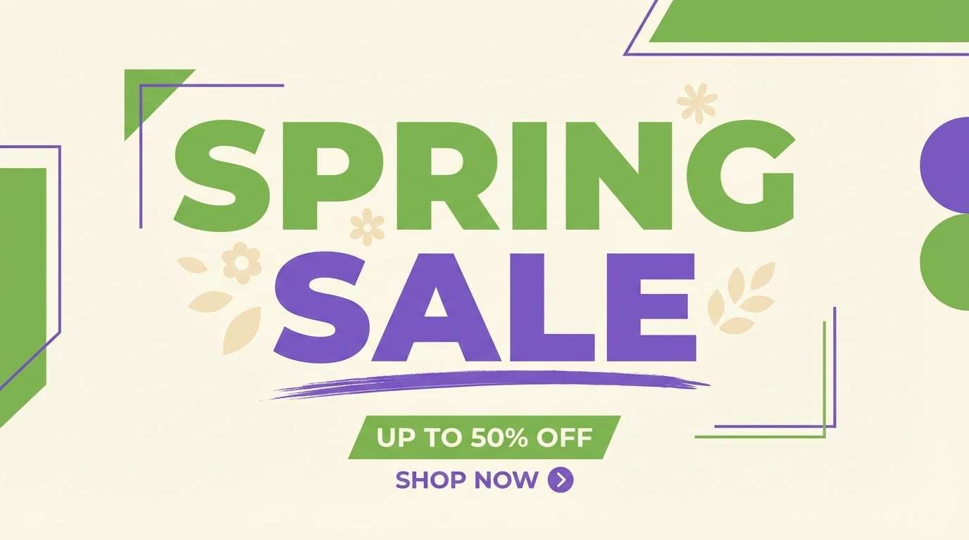 spring sale banner in green violet