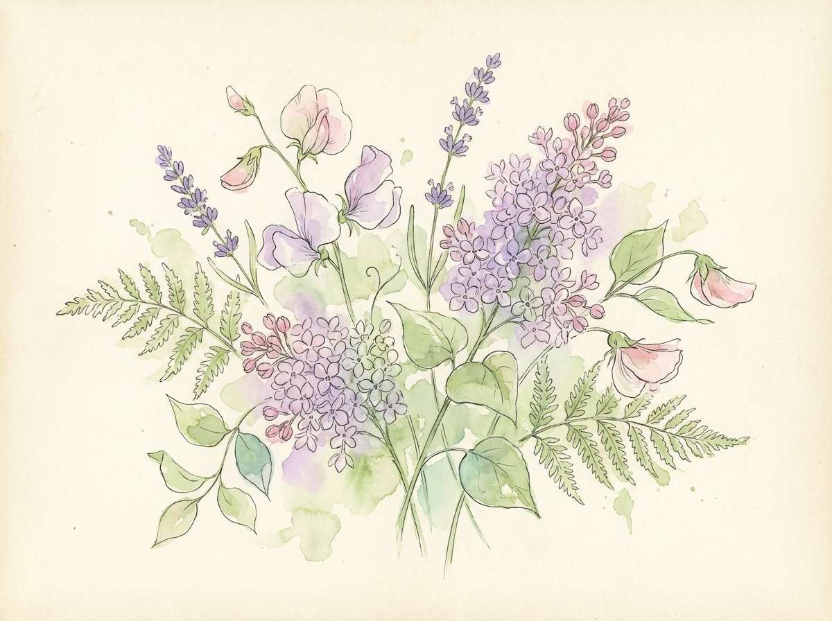 watercolor botanicals in pastel tones
