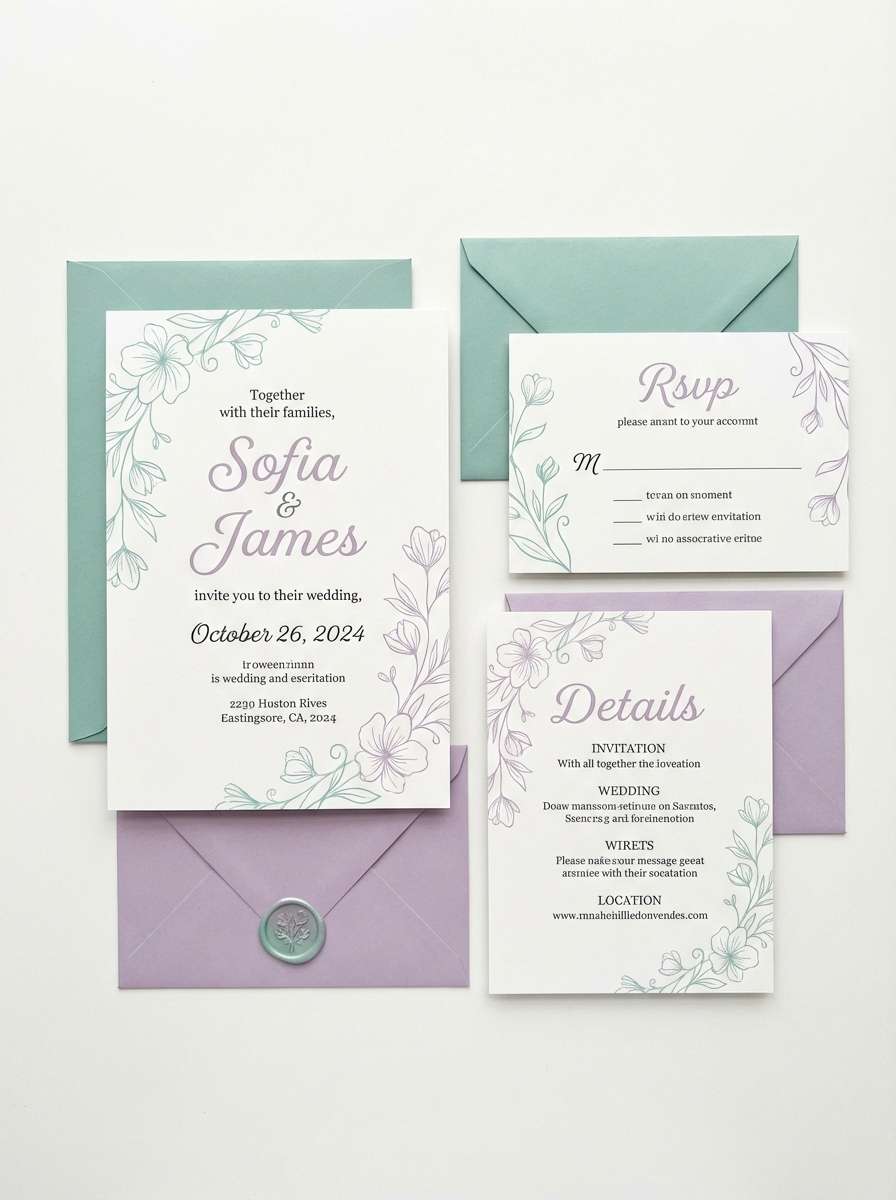seafoam lavender wedding invitation