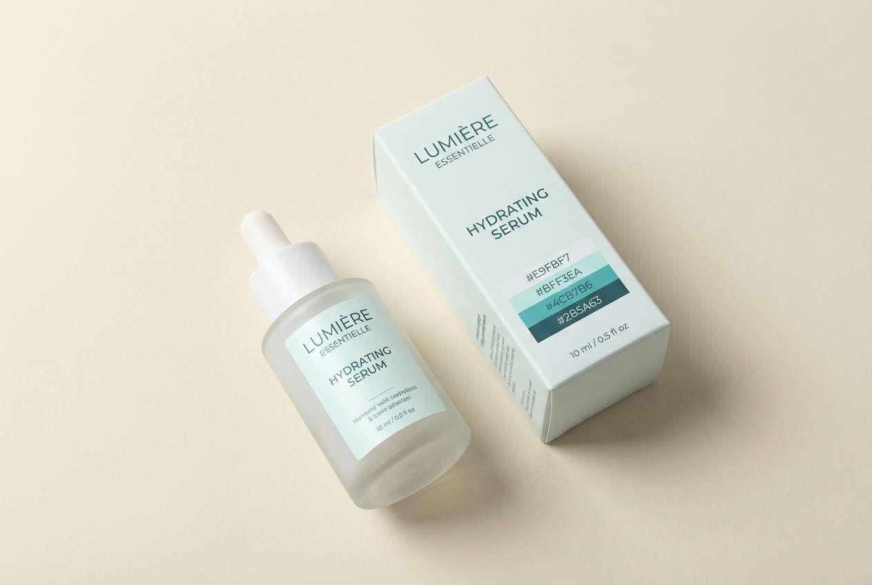 skincare packaging in green light blue color scheme