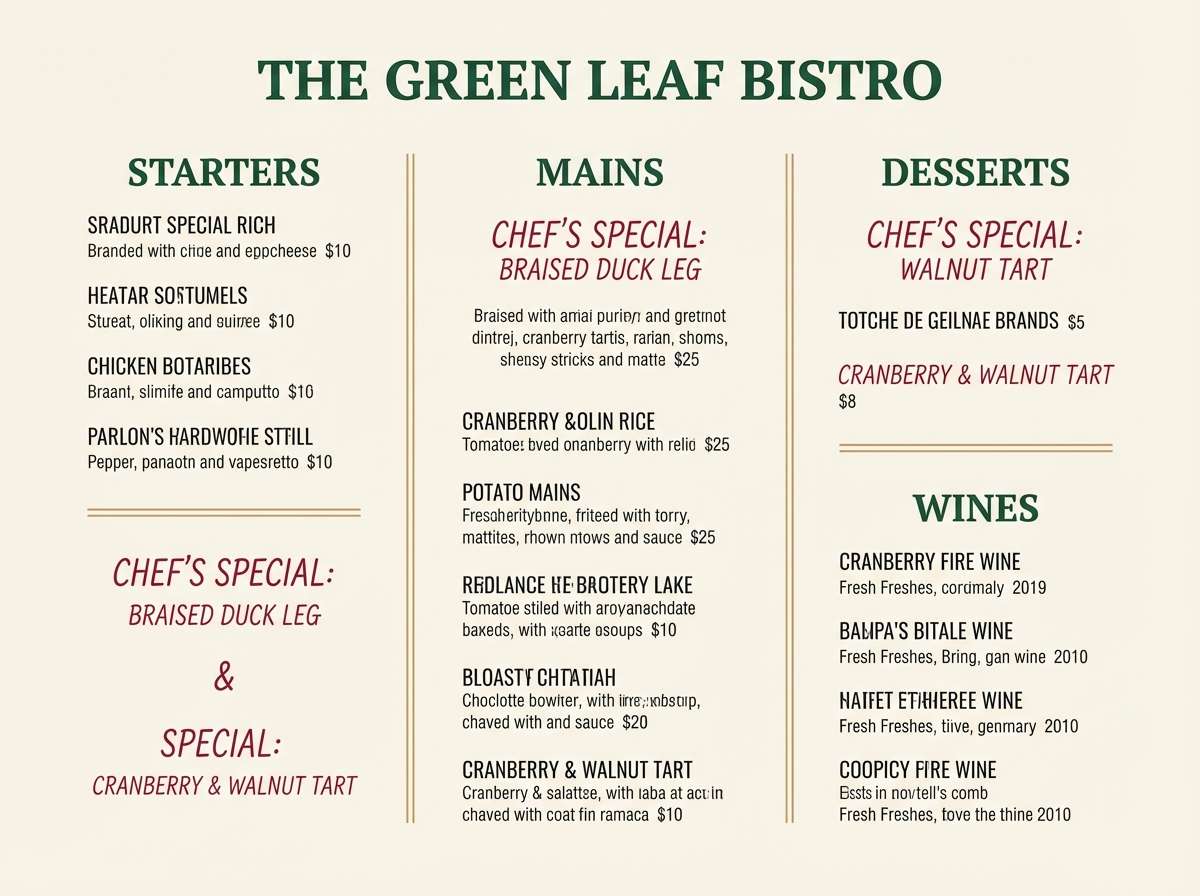 rustic restaurant menu layout