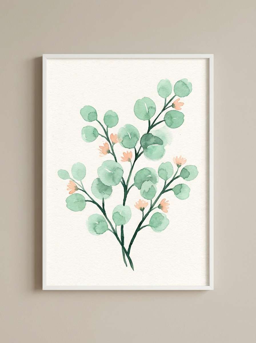 botanical art in green peach