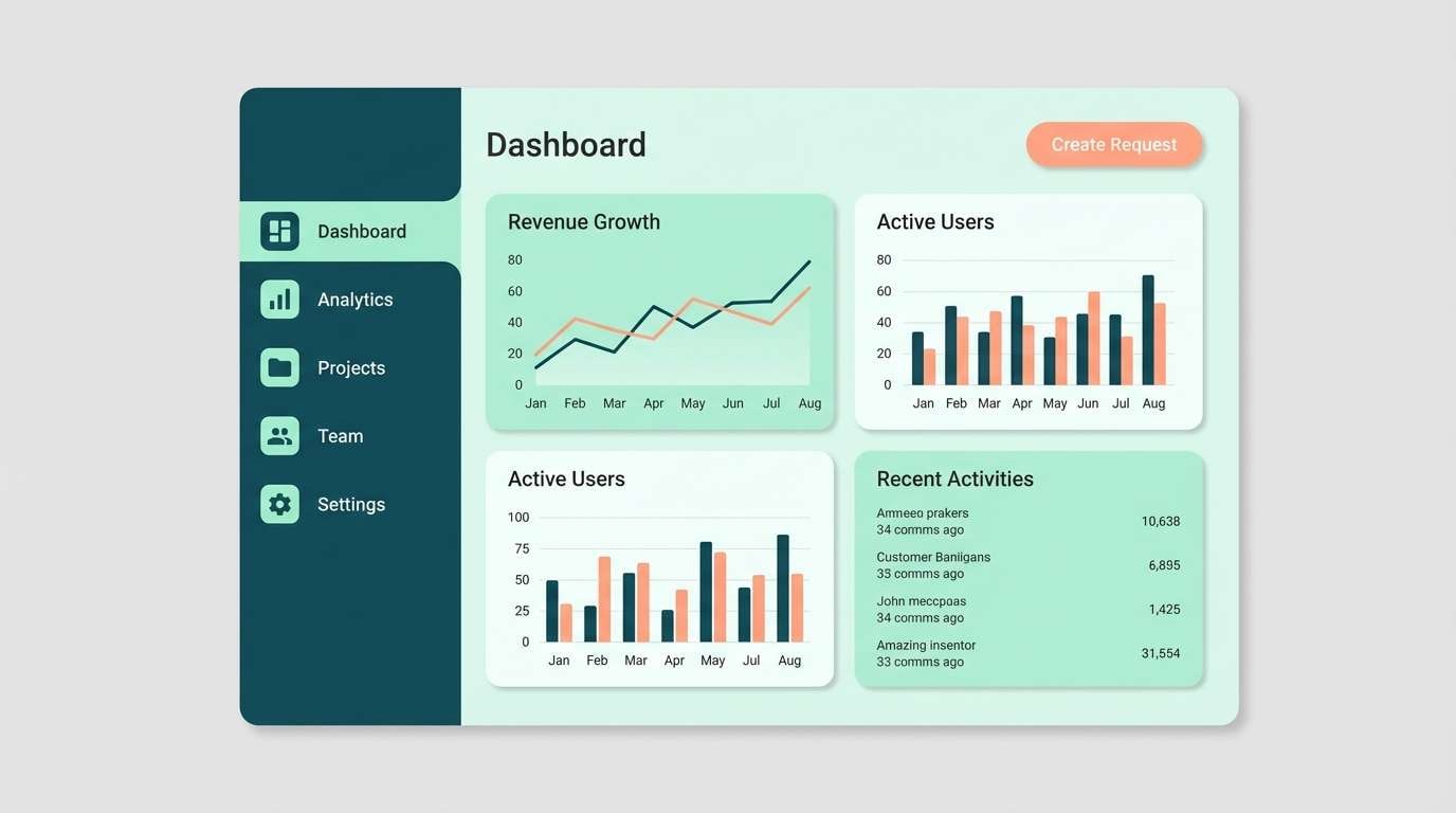dashboard ui in green peach