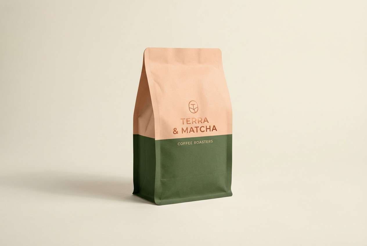 matcha peach coffee packaging