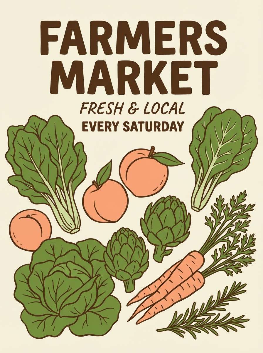 farmers market green peach poster