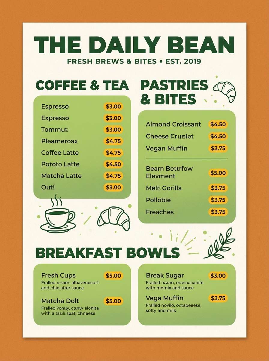 cafe menu layout
