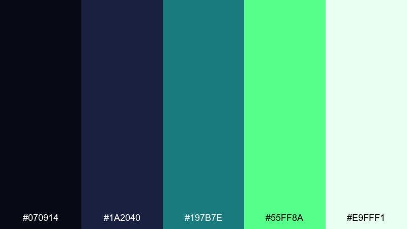 greenfire dusk aurora borealis color palette with hex codes