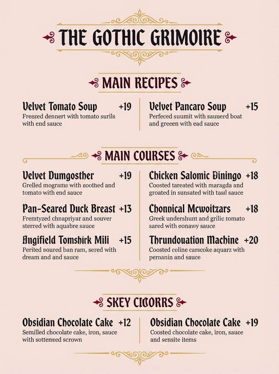 gothic cocktail menu layout